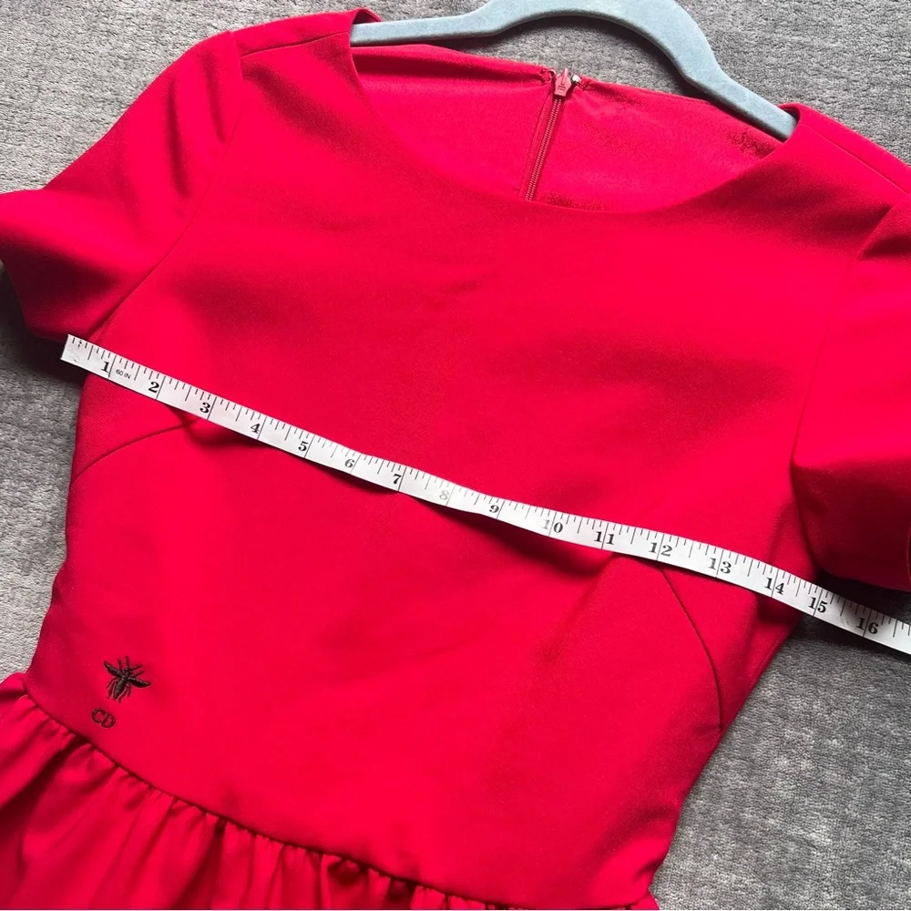 Red Mini Dress Sz 2 Wool Silk Made in Italy CD Embroidered Logo Black